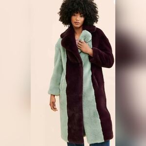 Free People/Jakke By Nina Hopkins Faux Fur Coat/Mint Green&Deep Plum/$430 Retail